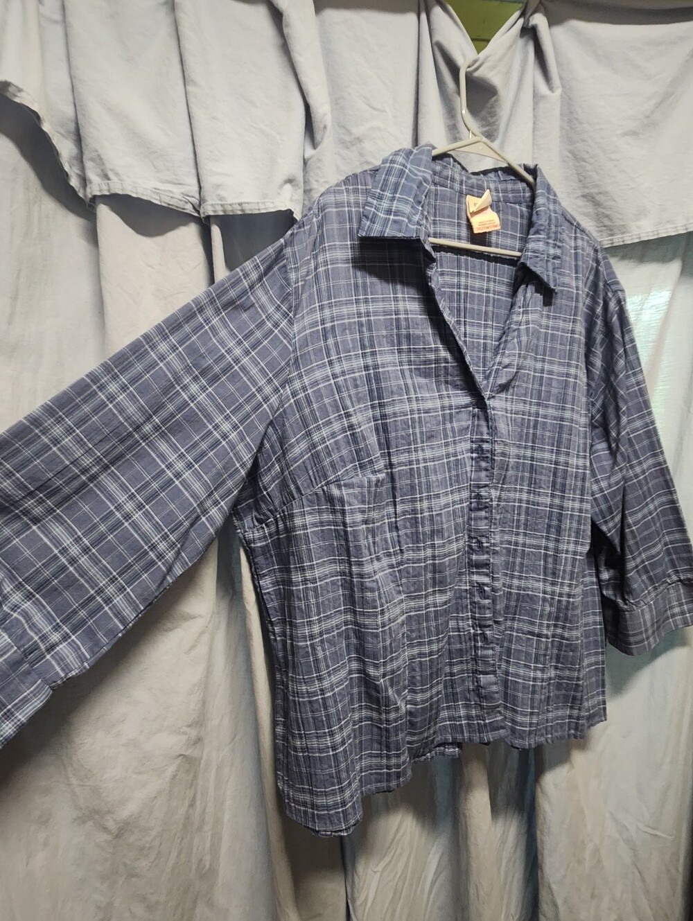 Faded Glory Navy Plaid Women's Plus Shirt